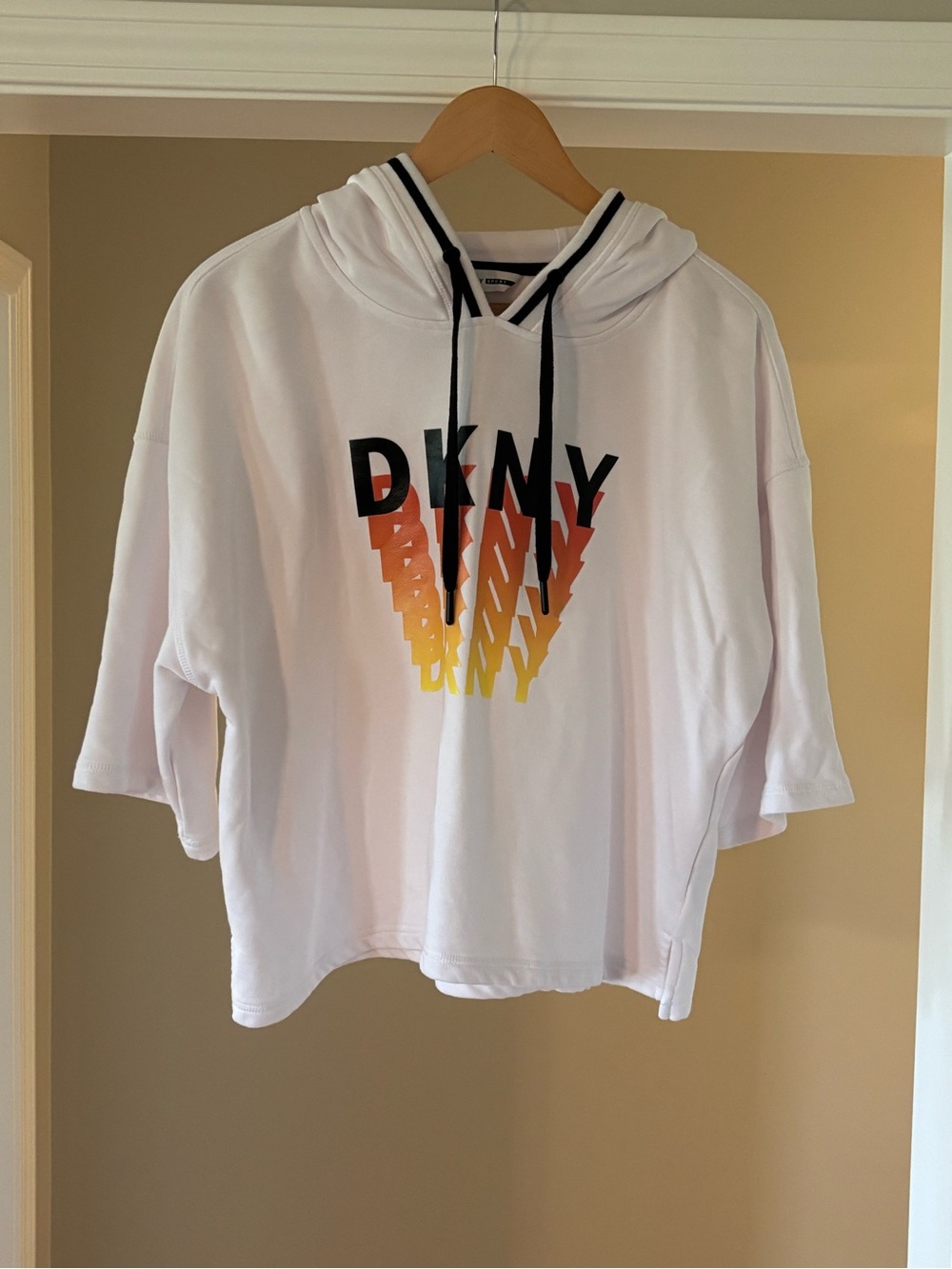 DKNY Sport White Textured Pullover with Black Trim